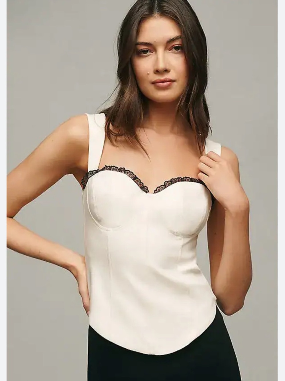 Reformation Cream Bustier Camisole with Black Lace Trim